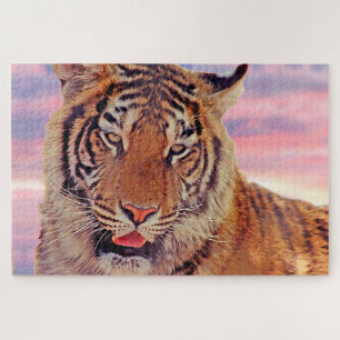 Quebra-cabeça Tigre Sonolento no Sunset, Gato Grande
