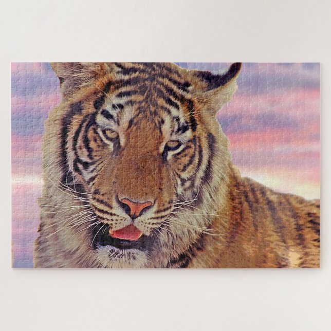 Quebra-cabeça Tigre Sonolento no Sunset, Gato Grande (Horizontal)