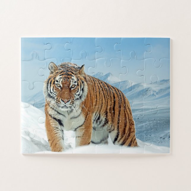 Quebra-cabeça Tigre Tiger Snow Mountains Foto Animal Winter (Horizontal)