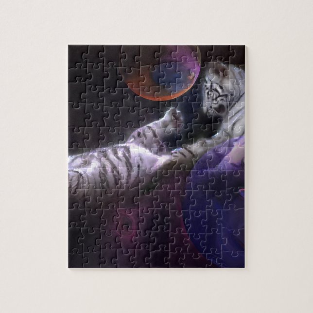 Quebra-cabeça Tigres do branco do jogo da noite (Vertical)