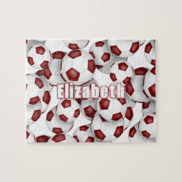 Quebra-cabeça time branco maroon colorido jogador feminino futeb