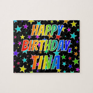 Quebra-cabeça "TINA" Primeiro Nome, Diversão "FELIZ ANIVERSÁRI