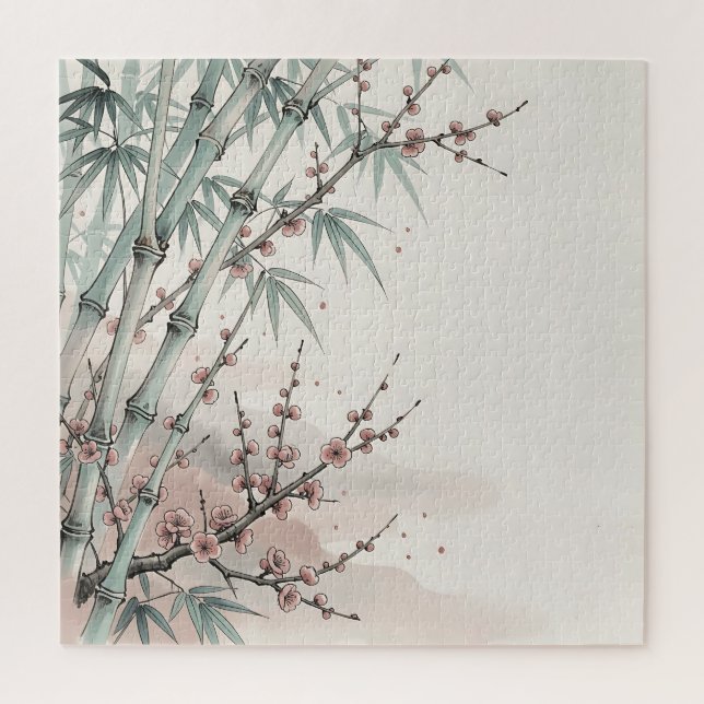 Quebra-cabeça Tinta da Flor de Ameixa de Bambu Japonês (Vertical)