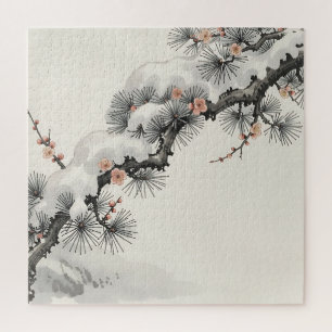 Quebra-cabeça Tinta Japonesa Pinheiro Flor de Ameixa Inverno 