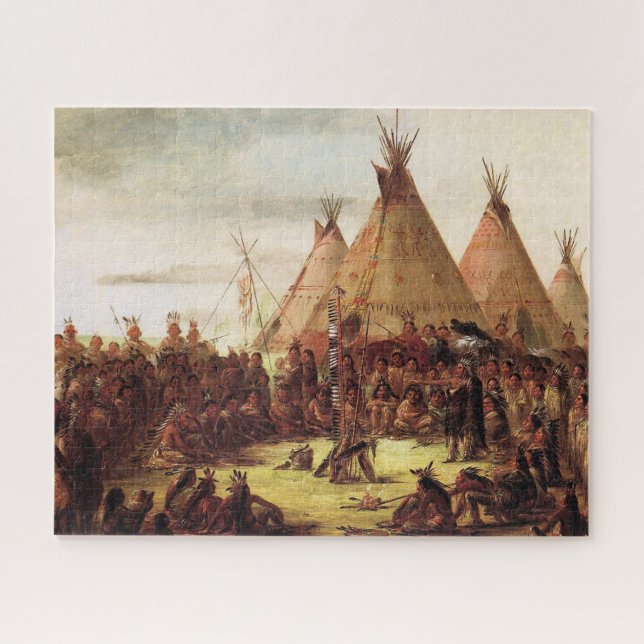 Quebra-cabeça Tipis Conselho de Guerra Sioux George Catlin Cerca (Horizontal)