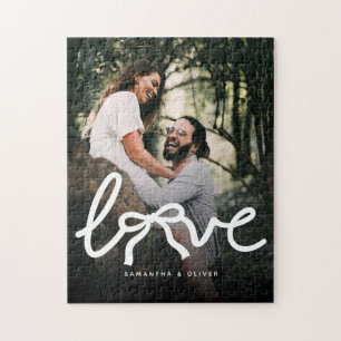 Quebra-cabeça Tipografia Casal Amor Moderno Foto Personalizada
