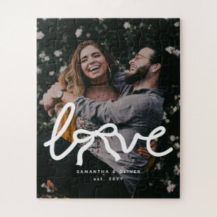Quebra-cabeça Tipografia de Arco de Amor Moderno Casal Foto Pers