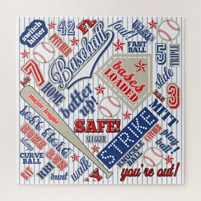 Quebra-cabeça Tipografia do Baseball Red White Stripes ID770 (Vertical)