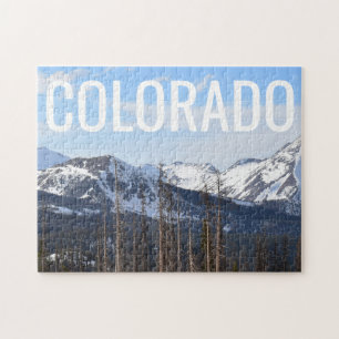 Quebra-cabeça Tipografia e Foto das Montanhas Colorado Snowy