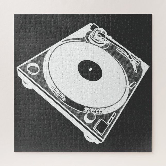 Quebra-cabeça Toca-discos Retro Gráfico em Branco (Vertical)