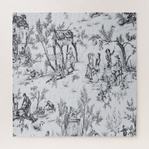 Quebra-cabeça Tóile de jouy preto e branco, arte elegante