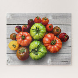 Quebra-cabeça Tomates stripidos coloridos em Mesas com agentes a