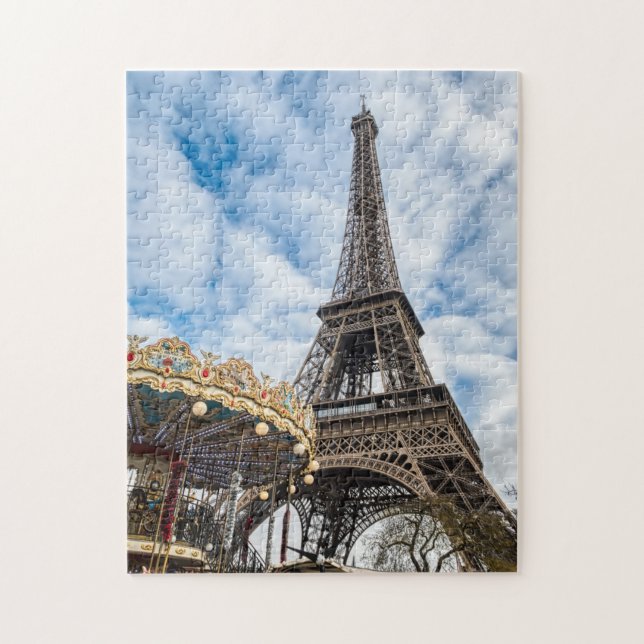 Quebra-cabeça Torre Eiffel e carrossel - Paris, França, Europa (Vertical)