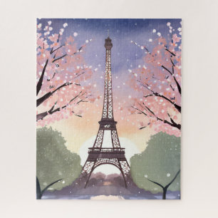 Quebra-cabeça Torre Eiffel em Flor Paris França Aquarela