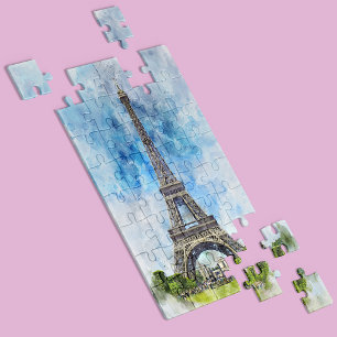 Quebra-cabeça Torre Eiffel Paris França Aquarela
