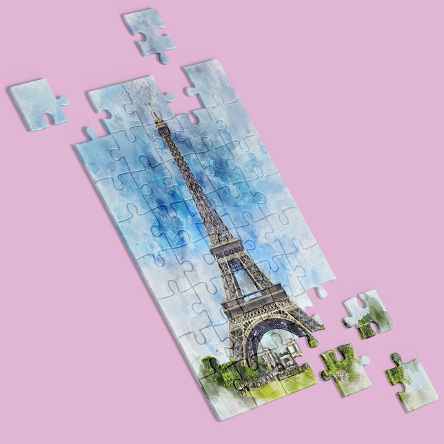 Quebra-cabeça Torre Eiffel Paris França Aquarela (Paris France Eiffel Tower Watercolor. Jigsaw Puzzle)