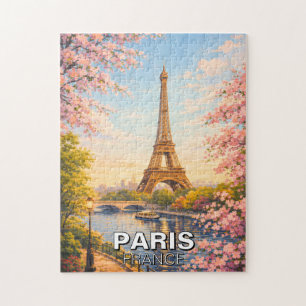 Quebra-cabeça Torre Eiffel Paris França Flores de Cerejeira Puzz