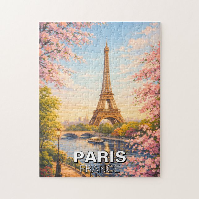 Quebra-cabeça Torre Eiffel Paris França Flores de Cerejeira Puzz (Vertical)