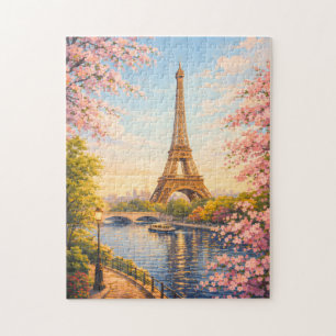 Quebra-cabeça Torre Eiffel Paris França Flores de Cerejeira Puzz