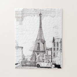 Quebra-cabeça Torre Eiffel Paris França Ilustração Caneta Tinta