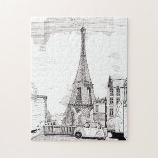 Quebra-cabeça Torre Eiffel Paris França Ilustração Caneta Tinta