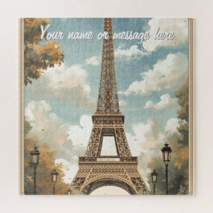 Quebra-cabeça Torre Eiffel Paris Viagem Arte Vintage Retro Nome