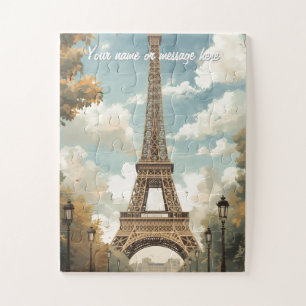 Quebra-cabeça Torre Eiffel Paris Viagem Arte Vintage Retro Nome