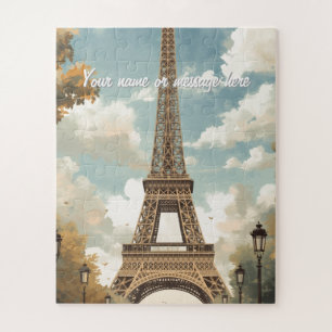 Quebra-cabeça Torre Eiffel Paris Viagem Arte Vintage Retro Nome