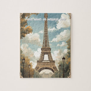 Quebra-cabeça Torre Eiffel Paris Viagem Arte Vintage Retro Nome