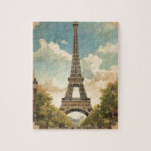 Quebra-cabeça Torre Eiffel Paris Viagem Estilo Vintage Arte Retr