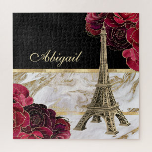 Quebra-cabeça Torre Eiffel Personalizada Dourada, Rosa de mármor
