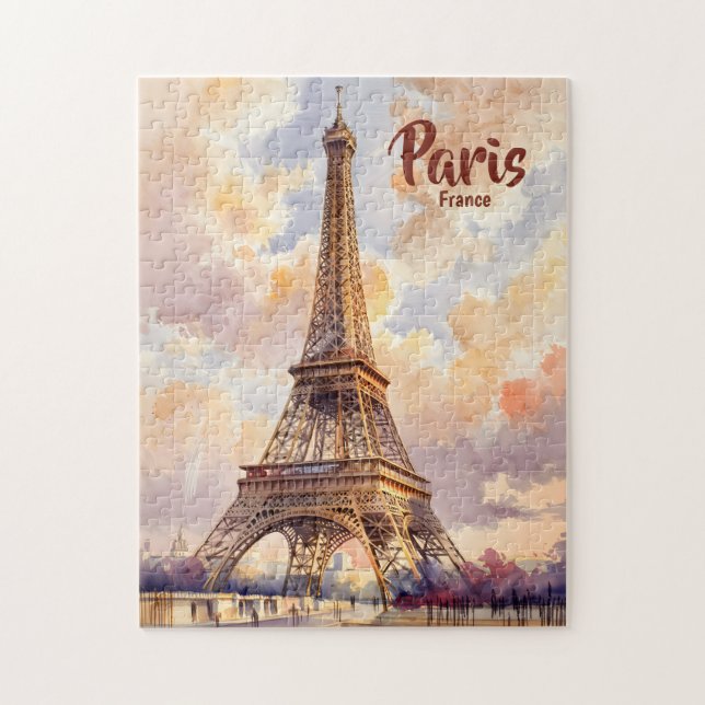 Quebra-cabeça Torre Eiffel Pôr do Sol Viagem Texto Personalizado (Vertical)