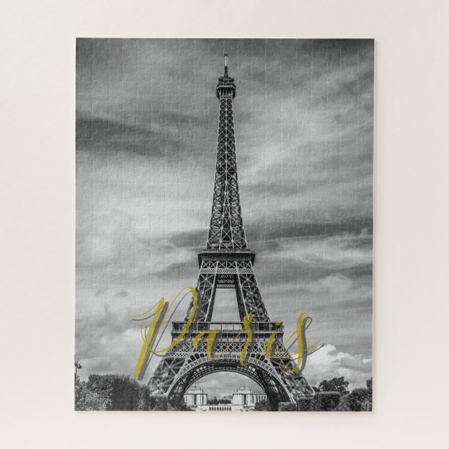 Quebra-cabeça Torre Eiffel Preto e Branco Paris França (Vertical)