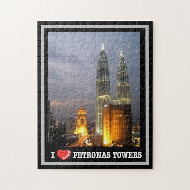 Quebra-cabeça Torre Petronas - Kuala Lumpur - Malásia - Eu Amo (Vertical)