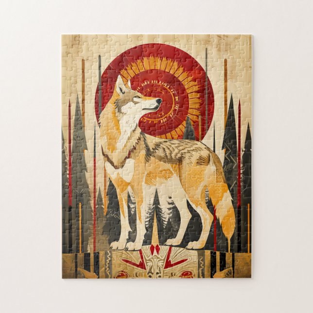 Quebra-cabeça Tótem de Lobo – Guardião em Estilo Deco (Vertical)
