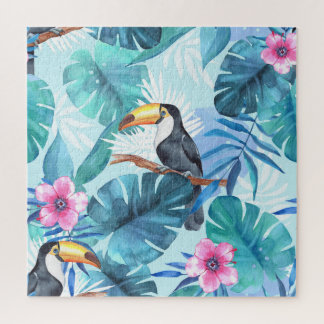 Quebra-cabeça Toucans de aquarela: Tropical Sem costura