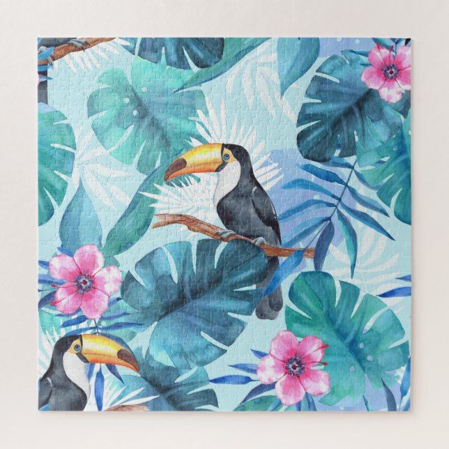 Quebra-cabeça Toucans de aquarela: Tropical Sem costura (Vertical)