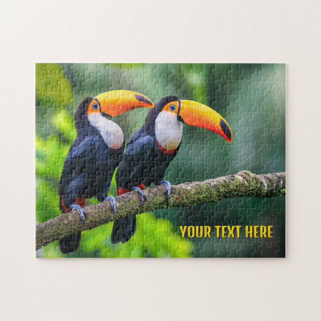 Quebra-cabeça Toucans tropicais de texto personalizado (Horizontal)