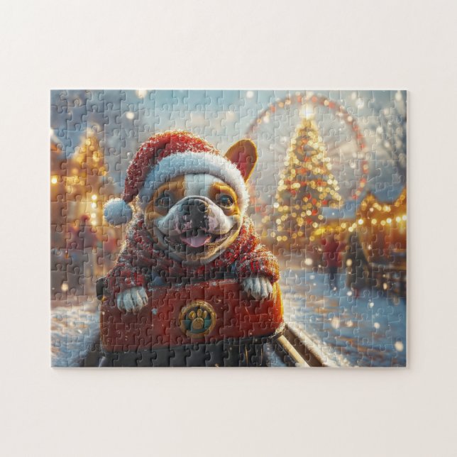 Quebra-cabeça Touro Terrier Cachorro Porta copos Natal (Horizontal)