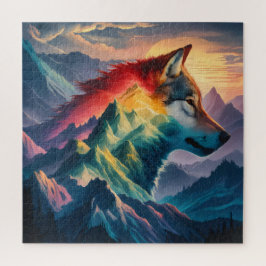 Quebra-cabeça Towering Mountain Silhouette Wolf Sunset