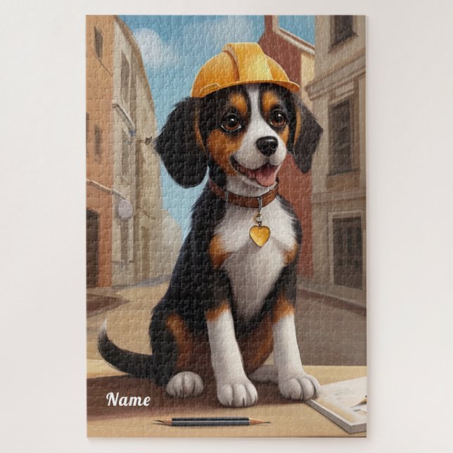 Quebra-cabeça Trabalhador Adorável de Construção Cão Cachorro Ar (Vertical)