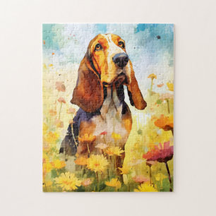 Quebra-cabeça Trabalho de arte de cor d'água colorida do basset