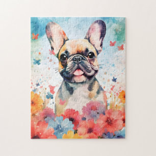 Quebra-cabeça Trabalho de arte de cor d'água colorida do Bulldog