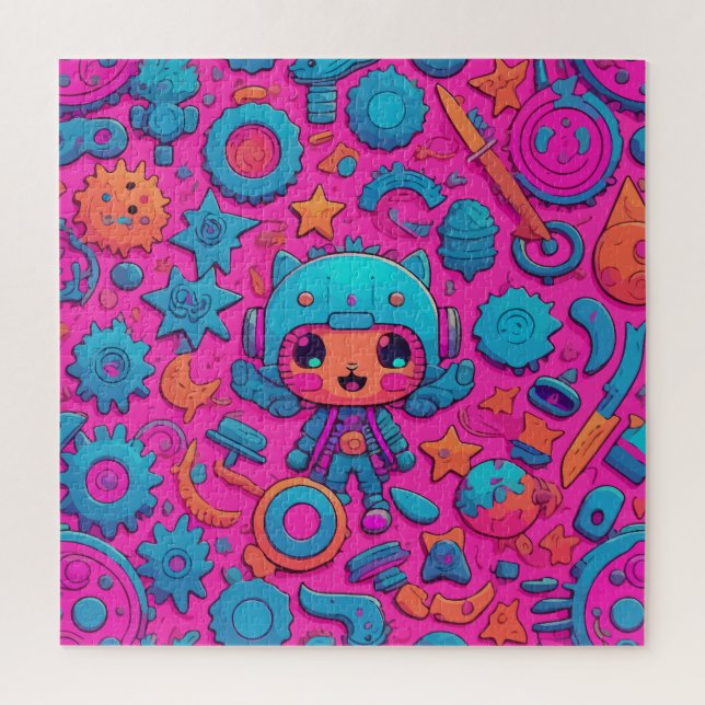 Quebra-cabeça Trabalho de arte de Gato Rosa Bonito (Vertical)