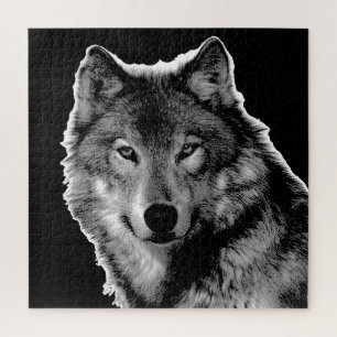 Quebra-cabeça Trabalho de arte de Lobo Negro e Branco - Animais 