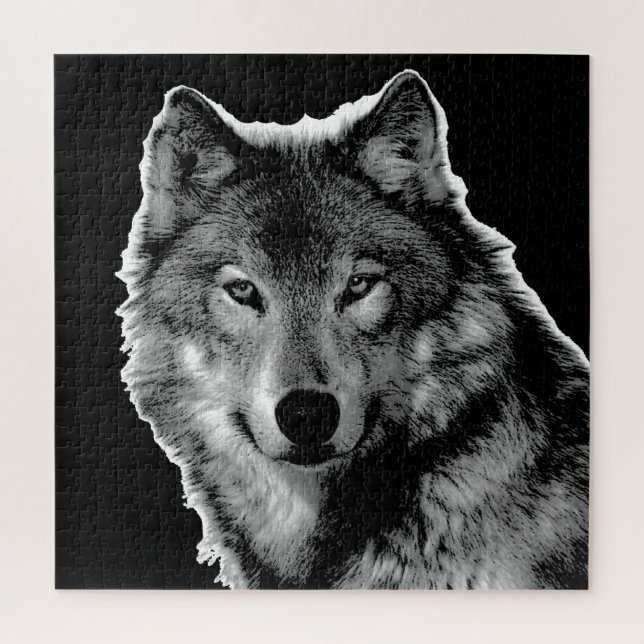 Quebra-cabeça Trabalho de arte de Lobo Negro e Branco - Animais  (Vertical)