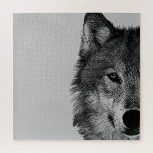 Quebra-cabeça Trabalho de arte de Olhos do Lobo Negro e Branco