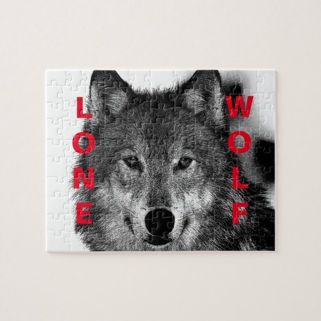 Quebra-cabeça Trabalho de arte de Olhos do Lobo Negro e Branco (Horizontal)