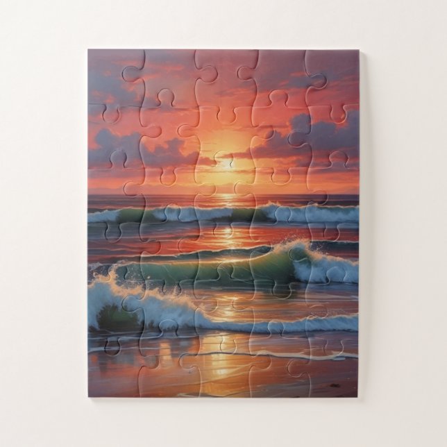 Quebra-cabeça Trabalho de arte de Paisagem do Mar Vermelho Sunse (Vertical)