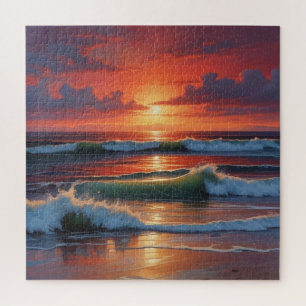 Quebra-cabeça Trabalho de arte de Paisagem do Mar Vermelho Sunse